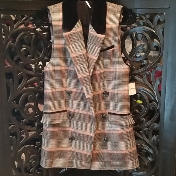 Free People Jackets & Blazers - NWT Free People Houndstooth Vest Velvet details XS